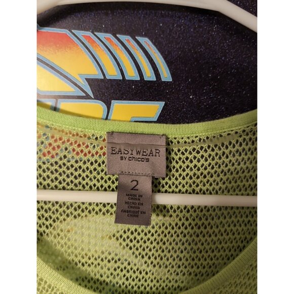 Easywear By Chicos Lime Green Mesh Blouse Women's Size 2 Swimsuit Cover - Picture 2 of 6